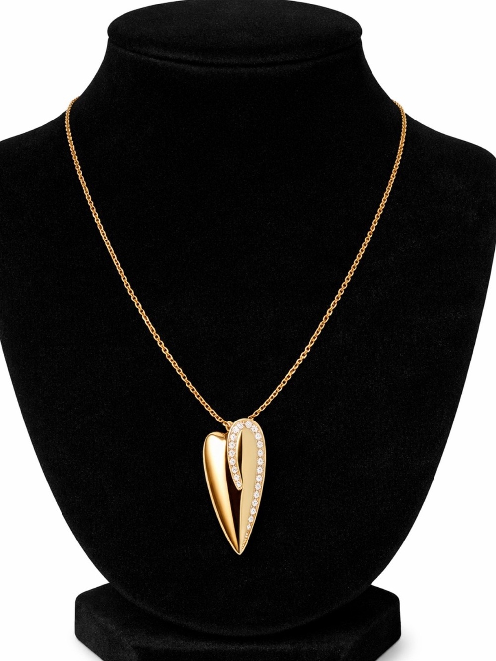 Nolan Miller Elongated 3D Heart Pendent Necklace Gold Tone Crystal Accents